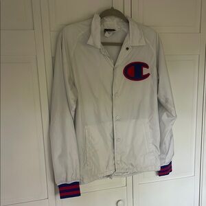 Champion White Jacket with Blue and Red Accents